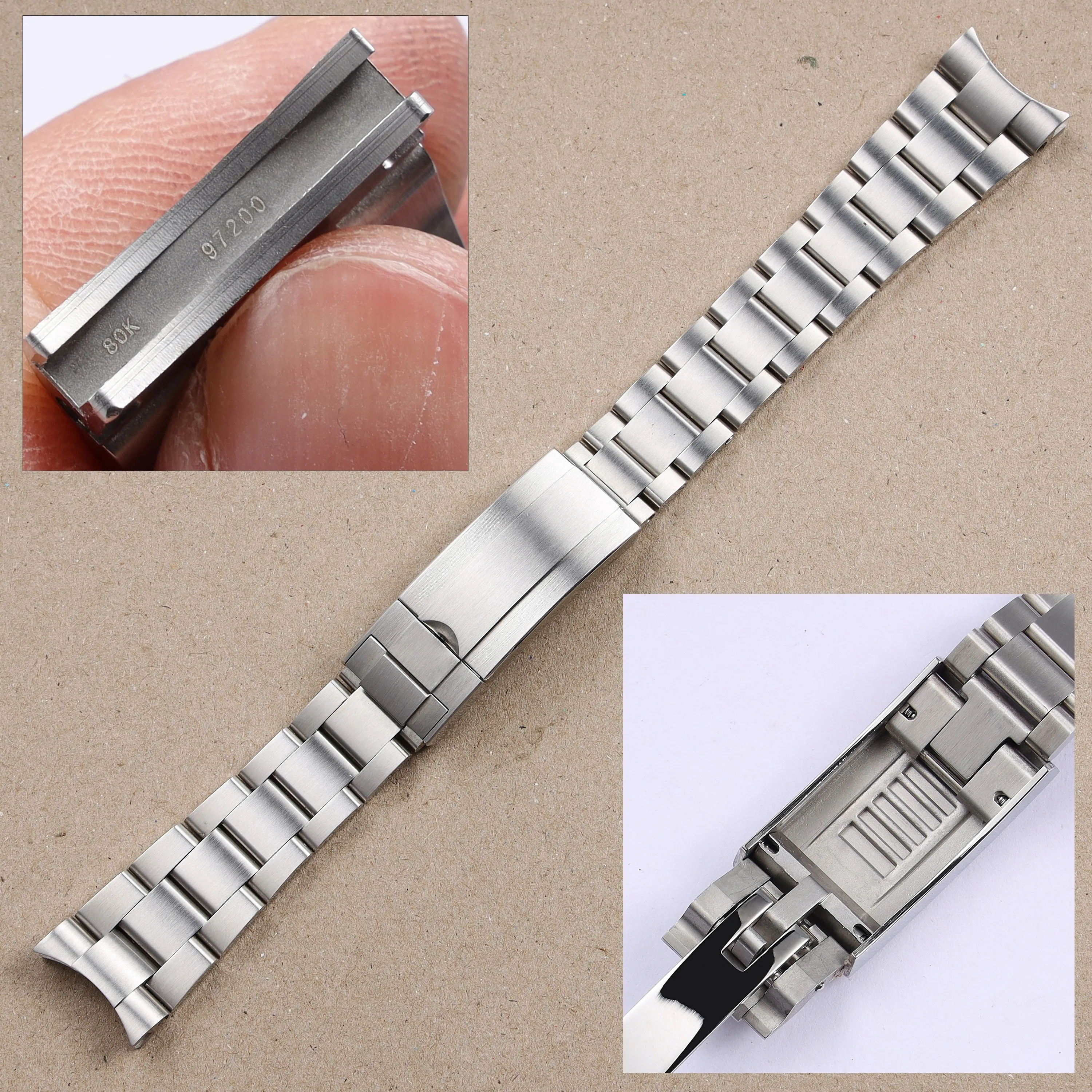 

Top quality 20mm 904L matte silver stainless steel watchband for Rolex Submariner brushed metal deployment clasp wrist bracelet