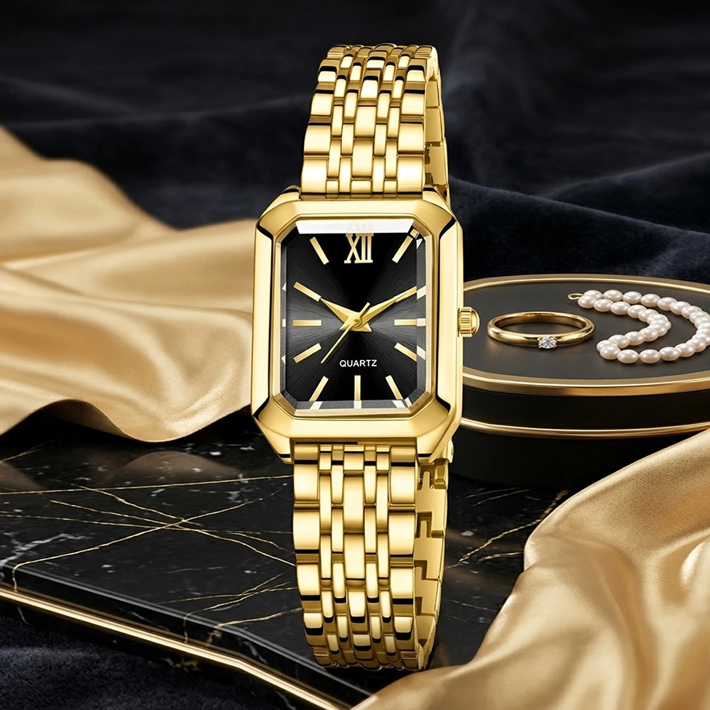 2Pcs/Set Unisex Jewelry Watches Women's Wristwatch Accessories Gold Black Trendy Fashion Elegant Classic Exquisite Light Luxury Minimalist Style Luxury Bracelet Watch Set Y2K Suitable for Daily Outfits Perfect Holiday Gift
