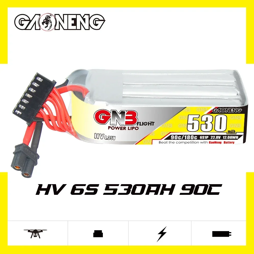 

GAONENG GNB 530mAh HV 6S 90C 180C 22.8V XT30 LiPo Battery Racing FPV Quads Quadcopter MultiRoter Helicopter Accessories Parts