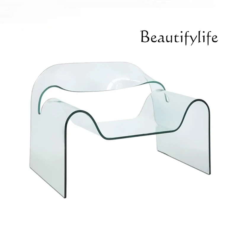 Backrest Transparent Glass Leisure Stool Acrylic Crystal Chair Single Muse Model Room