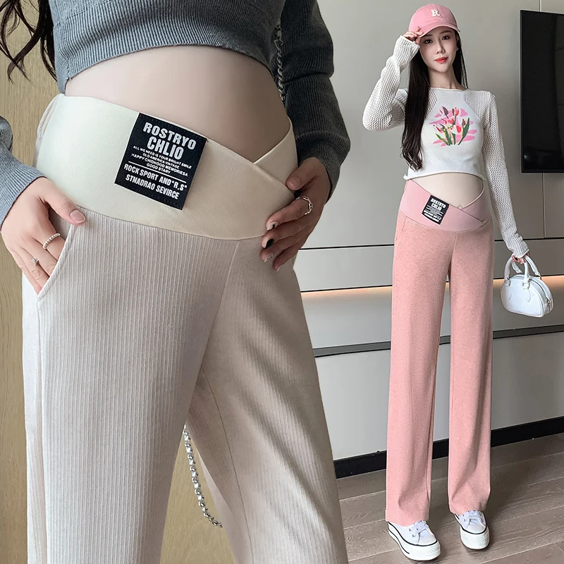 

Low Waist Belly Maternity Pants 2024 Spring Autumn Loose Straight Clothes for Pregnant Women Casual Youth Pregnancy Wear Legging