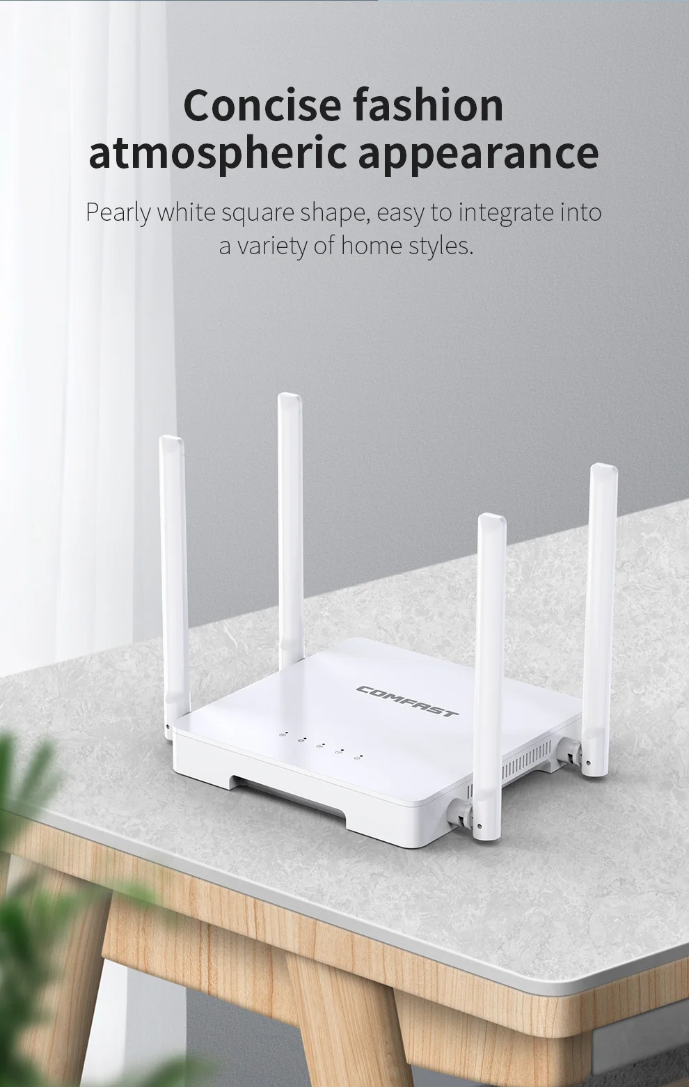 Comfast 300Mbps 2.4G Home Use WiFi Router with 4*5dBi High Gain Antennas Wider Coverage Router for Apartments Dormitory