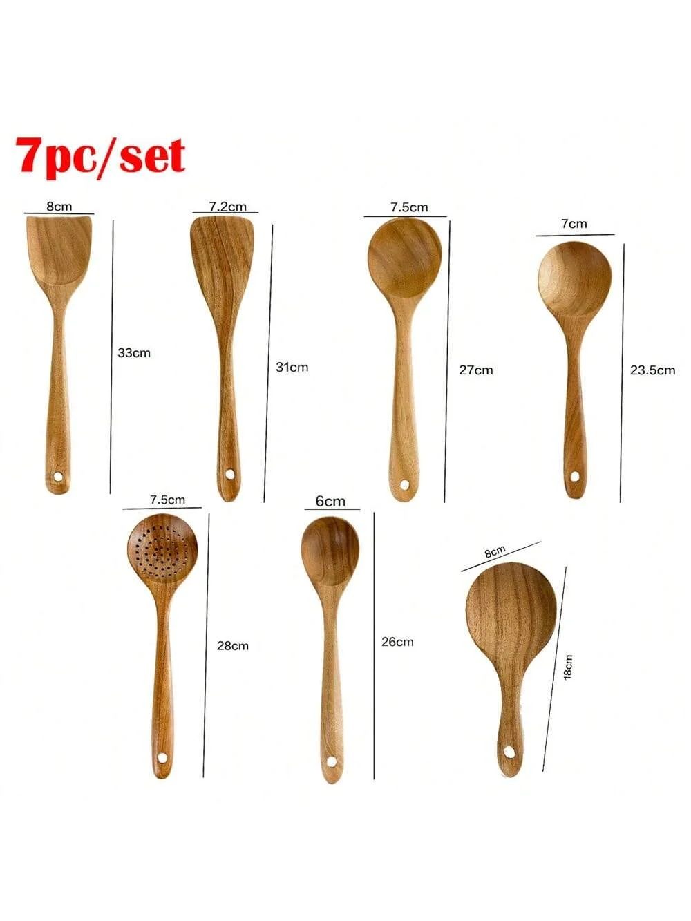 Imagen 7: Juego de 10 Utensilios de Cocina de Madera de Teca, Cucharas de Madera para Cocinar