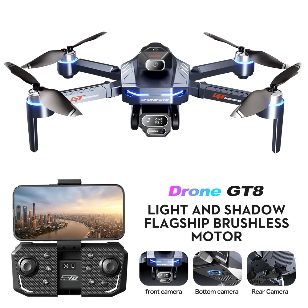 

New GT8 Drone With Electric Charge Display Screen 2.4G Optical Flow Three Camera Brushless Drone WIFI Professional Aerial Drone