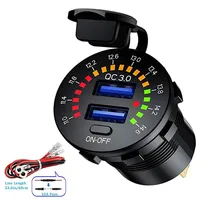 12V-24V QC 3.0 Dual USB Car Cigarette Lighter Charger Waterproof With LED Streamer Voltmeter ON/OFF Switch Suitable For Boat Car