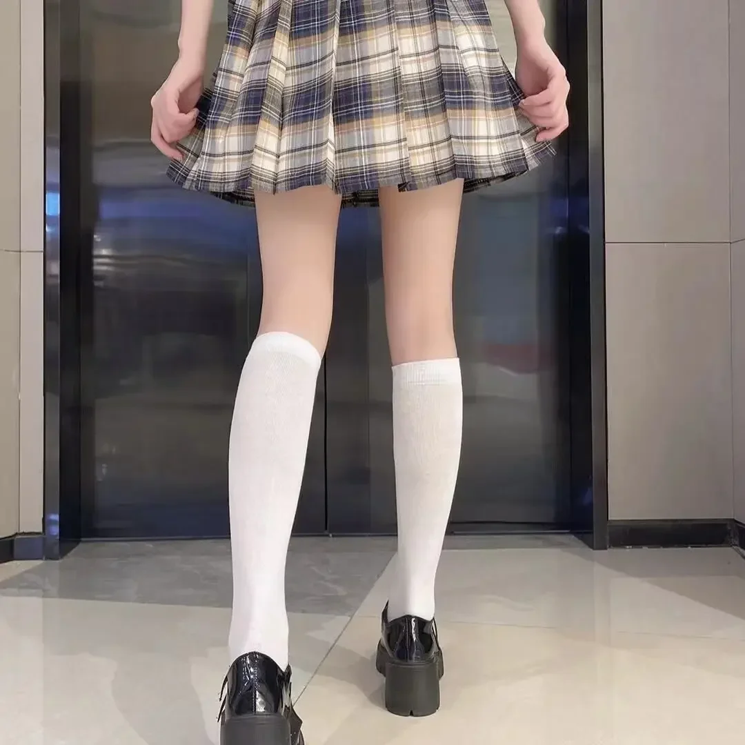 JK Damen Schwarz-Weiße Kniehohe Lolita-Socken, Niedliche Overknee-Socken für Mädchen, Tägliche Dünne Weiche Atmungsaktive Einfarbige Strümpfe – Detail 16