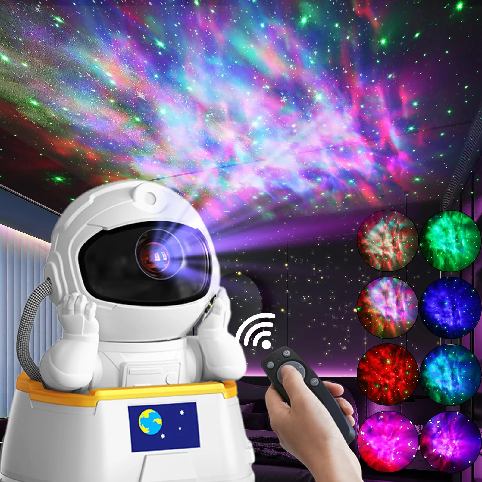 

Проектор-космонавт Galaxy 360 ° Вращающийся ночник-проектор «Звездное небо» с Bluetooth-колонкой и пультом ДУ для спальни и игровой комнаты