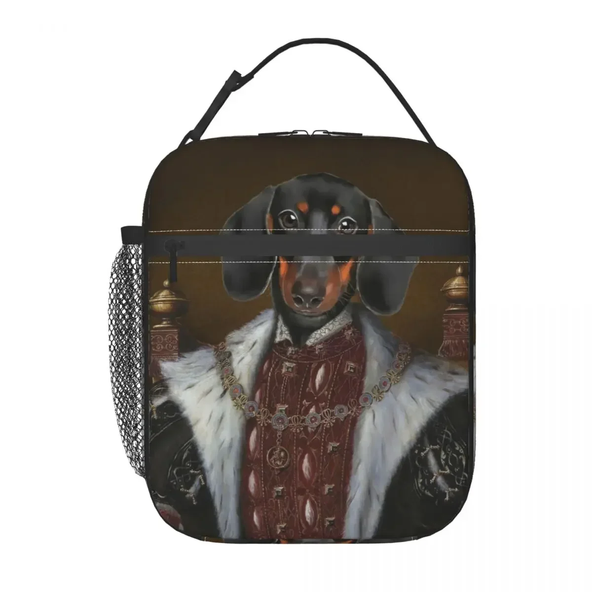 Dachshund Royal Portrait Portable Lunch Boxes Leakproof Wiener Sausage Dog Thermal Cooler Food Insulated Lunch Bag Office Work