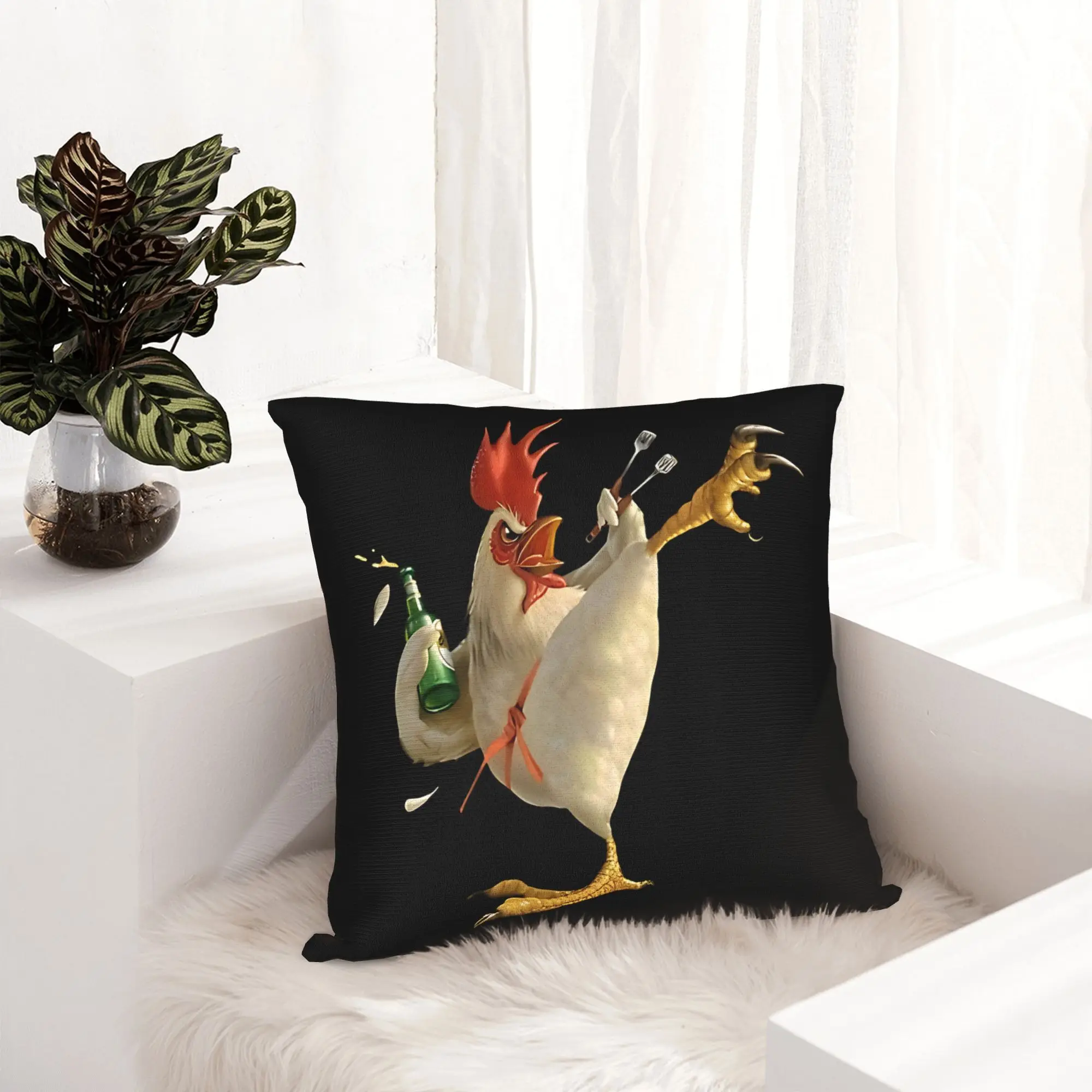 Funny Rooster Pillowcase, Drunk Chicken Cushion Cover, Kawaii Animal Home Decor for Sofa Bedroom Living Room Gift