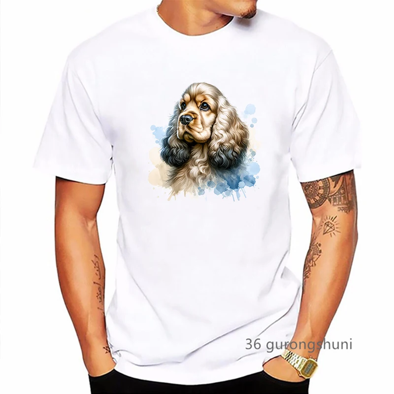 Watercolor Cocker Spaniel Animal Printed T Shirt Men Summer Short Sleeve Tshirt Homme Harajuku Shirt Fashion T-Shirt
