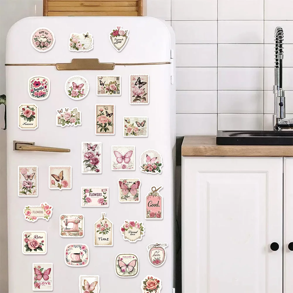 30PCS Retro Pink Romantic Fun Stickers DIY Luggage Notebook Water Cup Desktop Waterproof Stickers