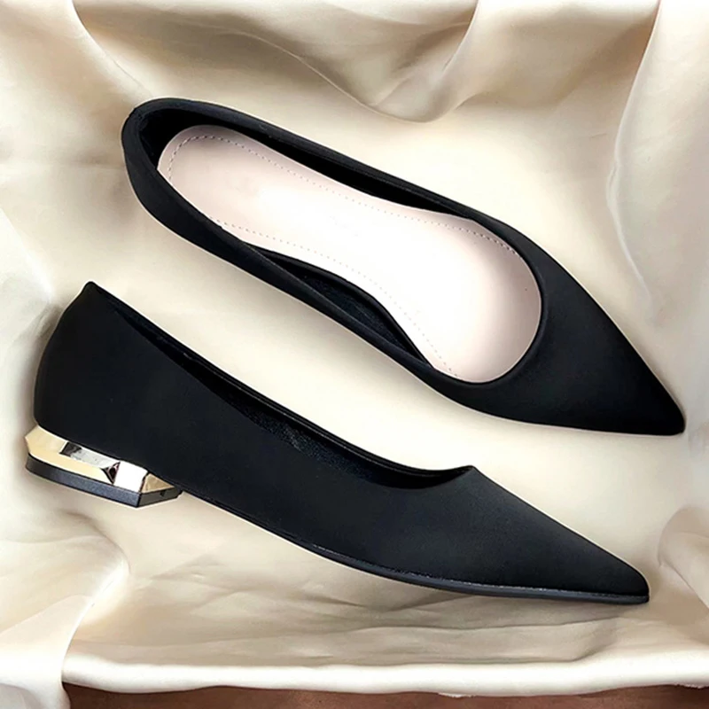 

Elegant Women Flat Pumps Thin Low Heels For Women Pointed Toe Shallow Slip on Casual Work Office Female Shoes Zapatillas Mujer40