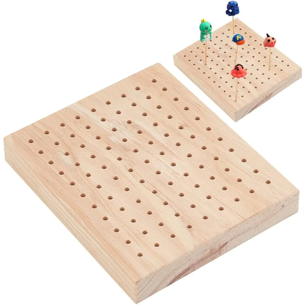 Wooden Food Skewer Holder 81 Holes Food Display Board Clay Figurines Display Trays Rectriangle Pick Display Stand for DIY Craft