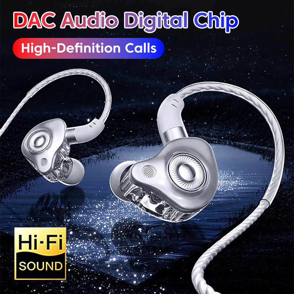 3.5MM/Type C Wired Earphones In Ear Sports Heavy Bass Dynamic Coil DAC Audio Digital Chip Earphones for Mobile Phones Computers