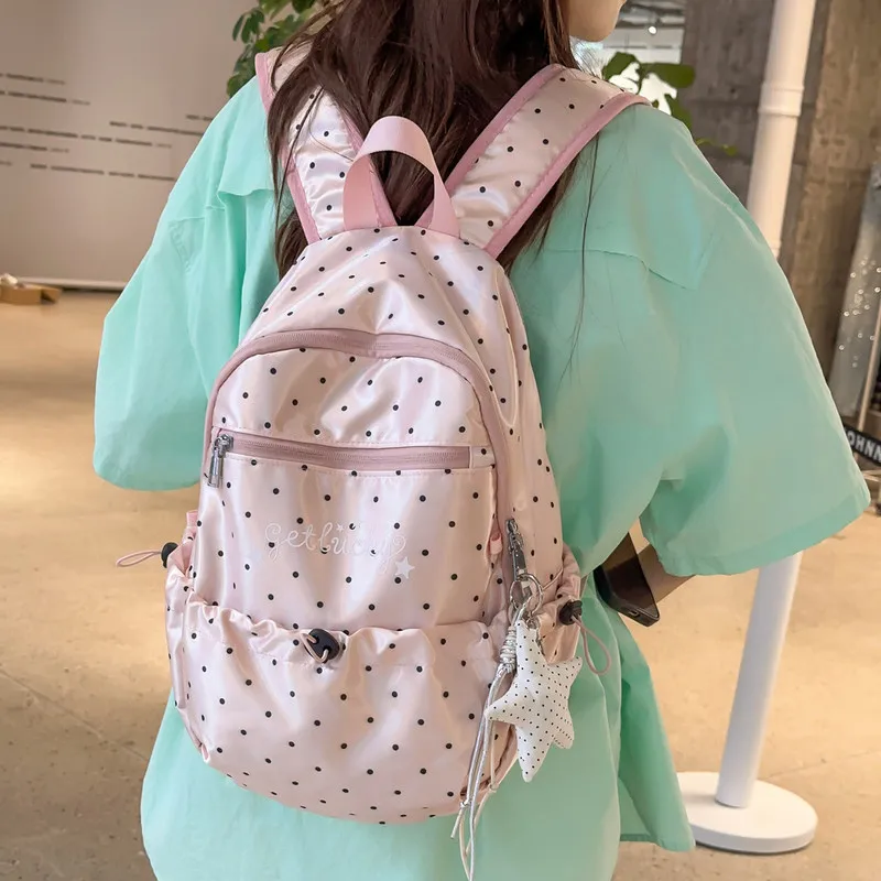 Korean-style FreshnessinsWind Point Backpack for Female College Students, Versatile, Niche, Lightweight School Bag for Commuting