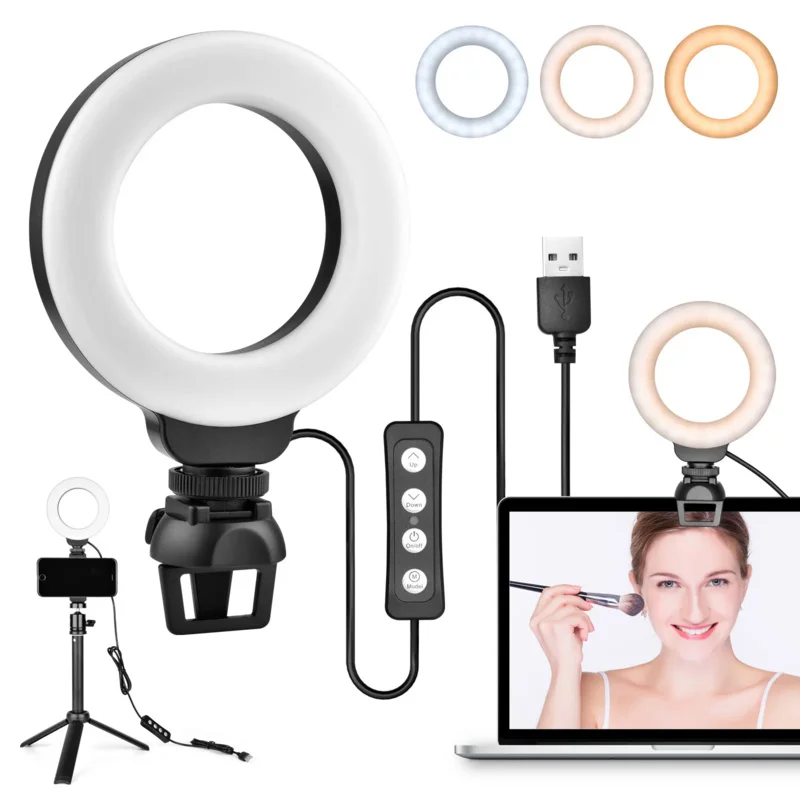 

LED Ring Light Photography Light Selfie Lamp With Tripod For Phone Stand Holder Photo Lamp Ringlight Live Video Streaming 4Inch