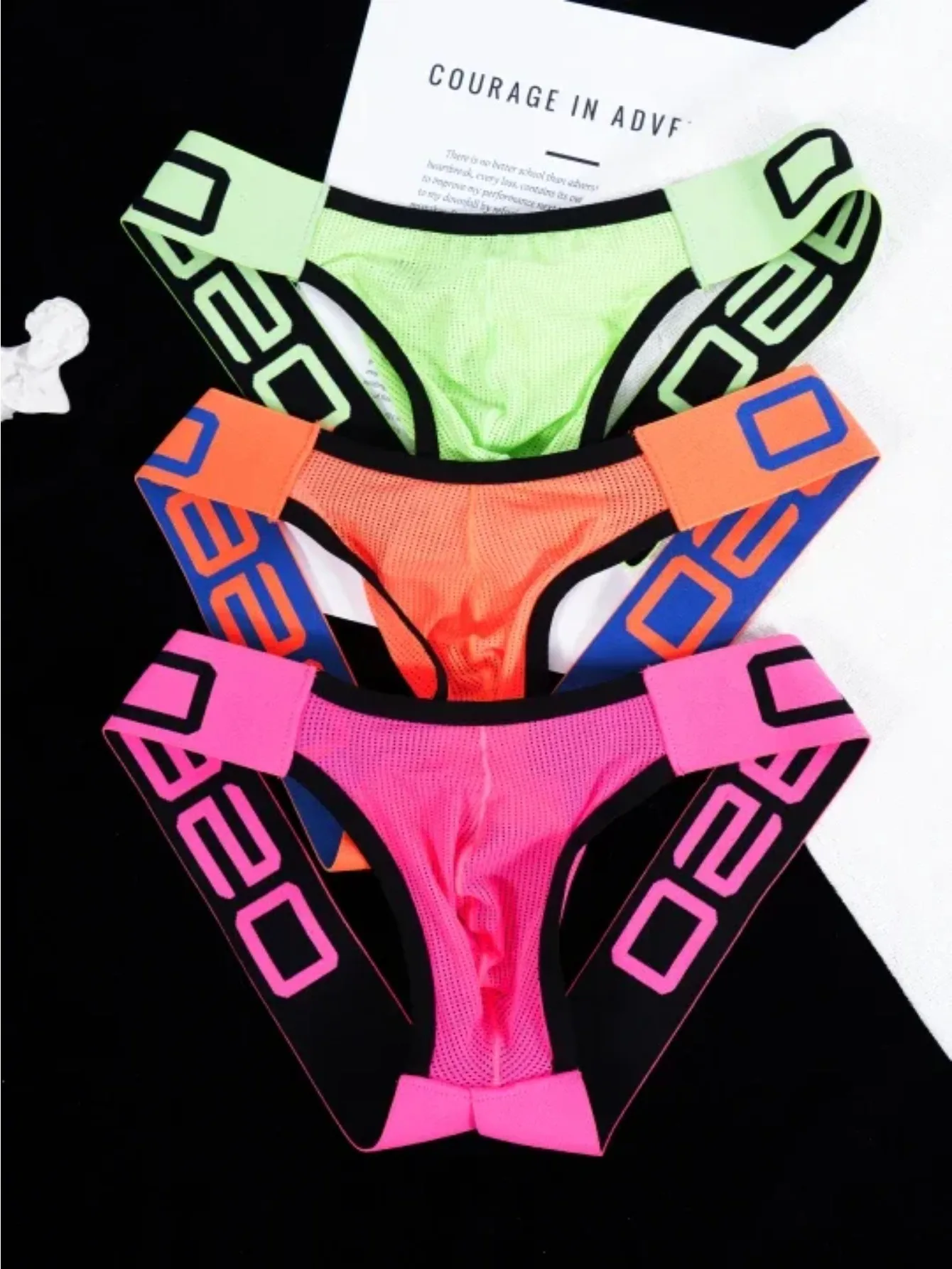 3PCS Men's underwear with breathable mesh, U-shaped protrusion, low waist and hip clip, double thong, sexy and sporty