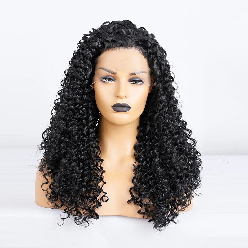 Perruque Lace Front Wig synthétique bouclée haute densité pour femmes, perruque naturelle 10% mixte sans colle, résistante à la chaleur, pre-plucked avec baby Hair