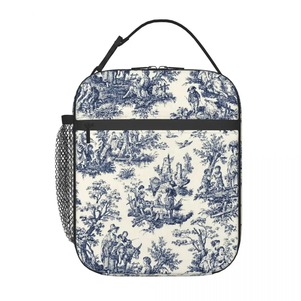 NOMADES Artsy Vintage Toile De Jouy Insulated Lunch Bags for Women Navy And White Portable Cooler Thermal Bento Box Work School