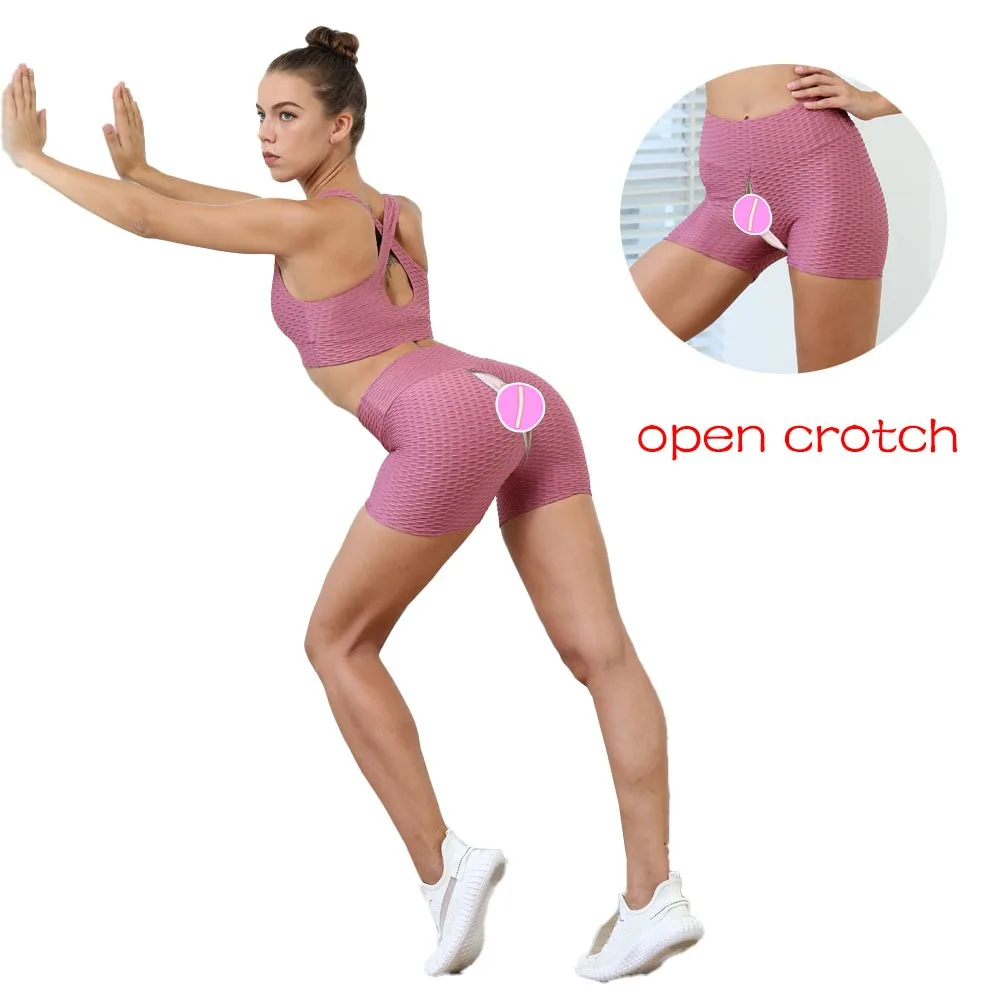 

Open Crotch Woman's Sexy High Rise Gym Leggings Fitness Breathable Mini Hot Pants Crotchless Thin Short Capris Cropped Trousers