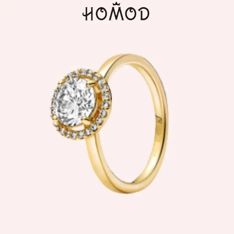 Homod Sparkling Round Halo Ring Round Zircon Engagement Rings for Women Luxury Female Jewelry