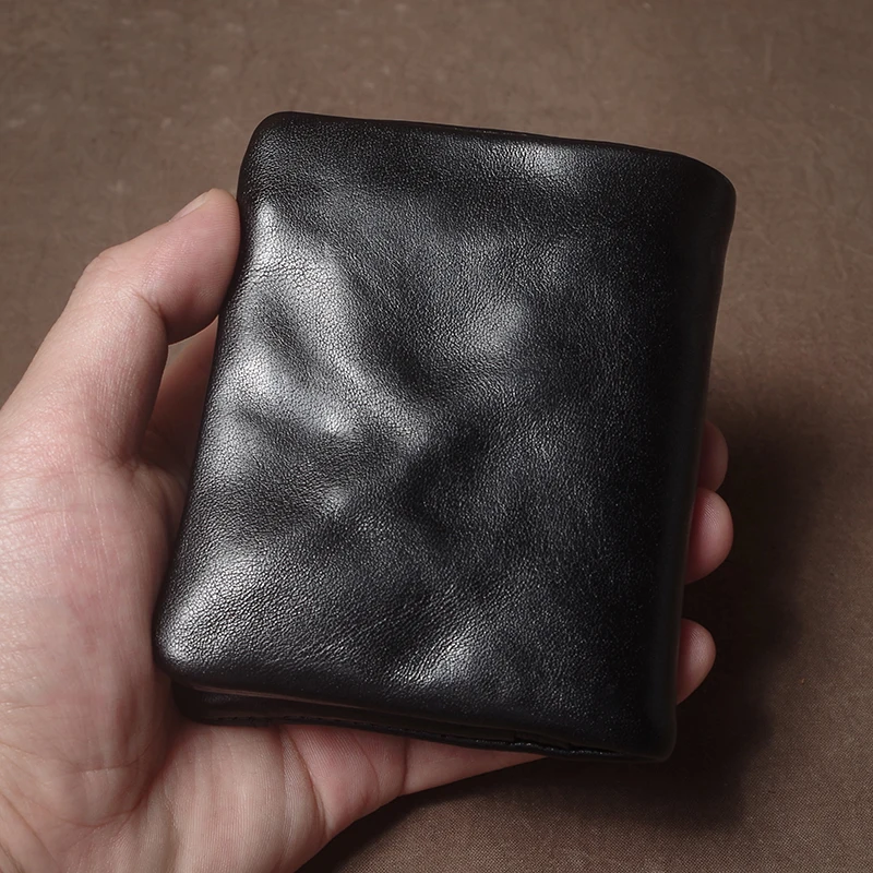 GURO Retro Genuine Leather Short Wallet Men and Women Bifold Money Clip Credit Card Holder with Zipper Coin Pocket Small Purse