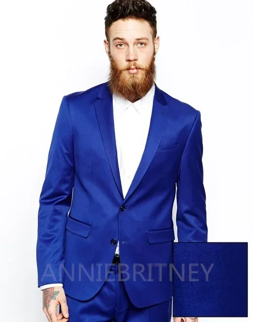 

2024 Fashion Royal Blue Smart Casual Men Suits High Quality Slim Fit Blazer Hombre Custom 2 Piece Set Jacket Pant Costume Homme