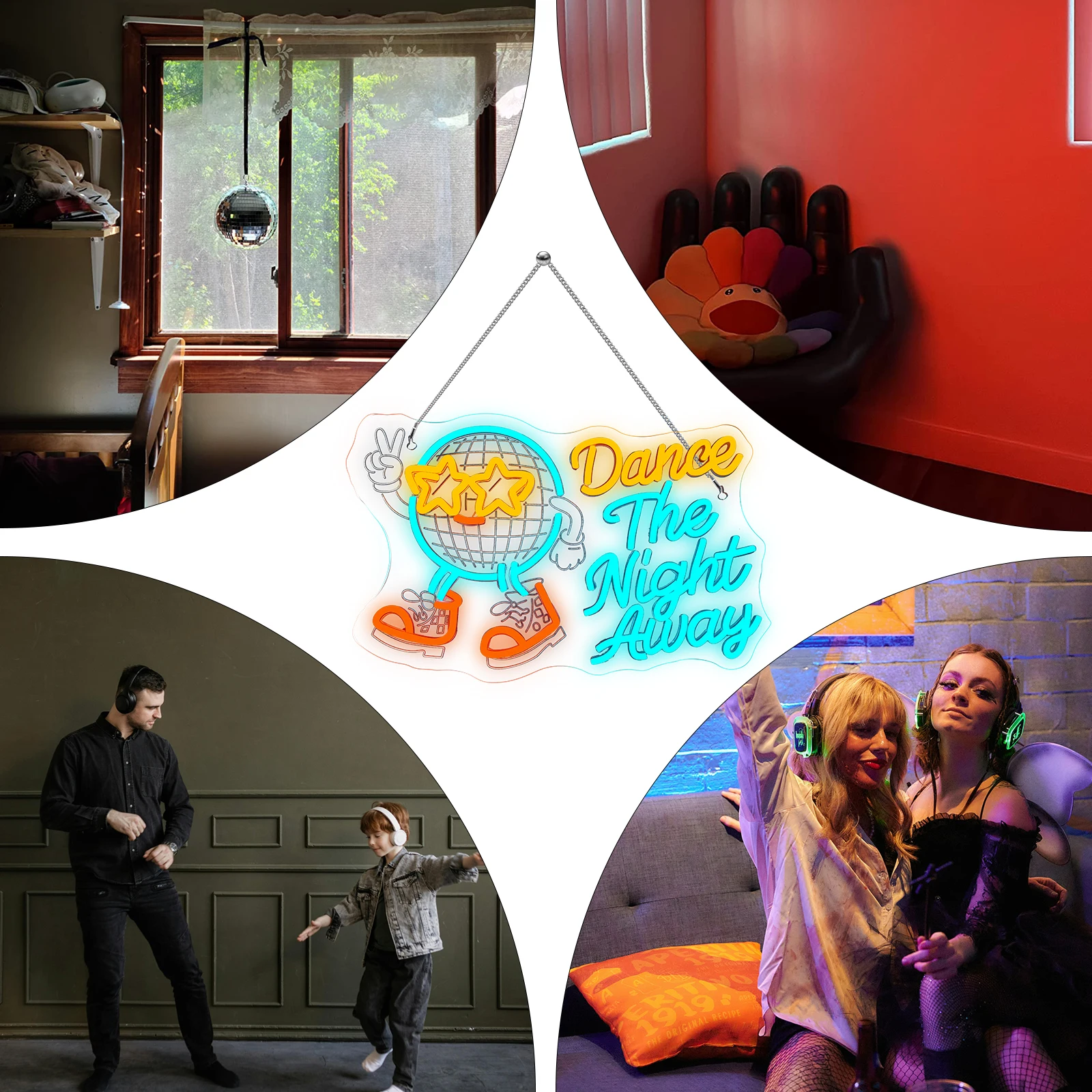 Dance The Night Away Neon Sign Dimmable LED Neon Light for Wall Decor with USB Power Disco Ball Design Party Decor