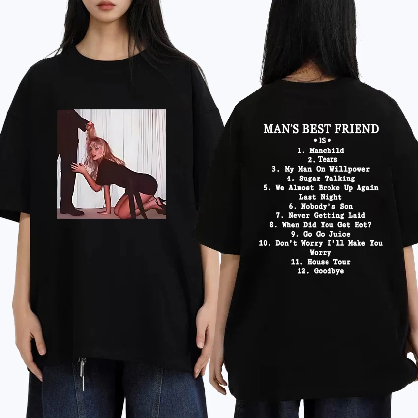 

Singer Sabrina Carpenter Man's Best Friend Album Graphics T shirt Men women fashion Y2k short sleeve T-shirts Unisex Cotton Tops