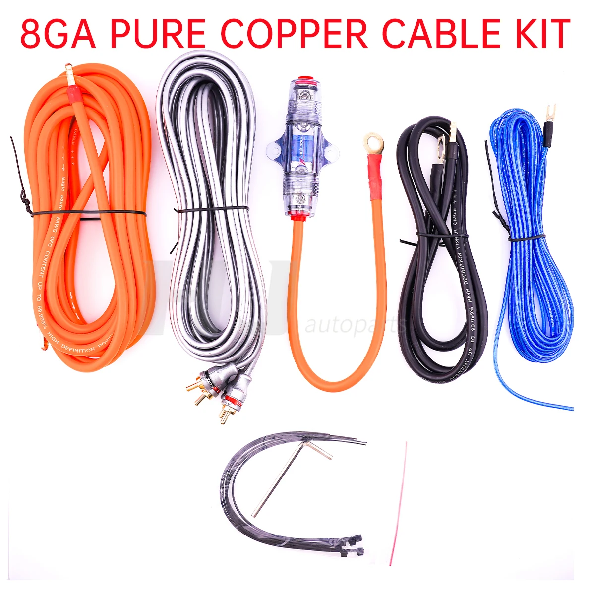 1kit Amplifier Power Wiring Cable KIT Car Amp Sub Woofer Copper Cable Kit Harness Set 1200w 8ga Speaker Power Cable 60a Fuse Rca