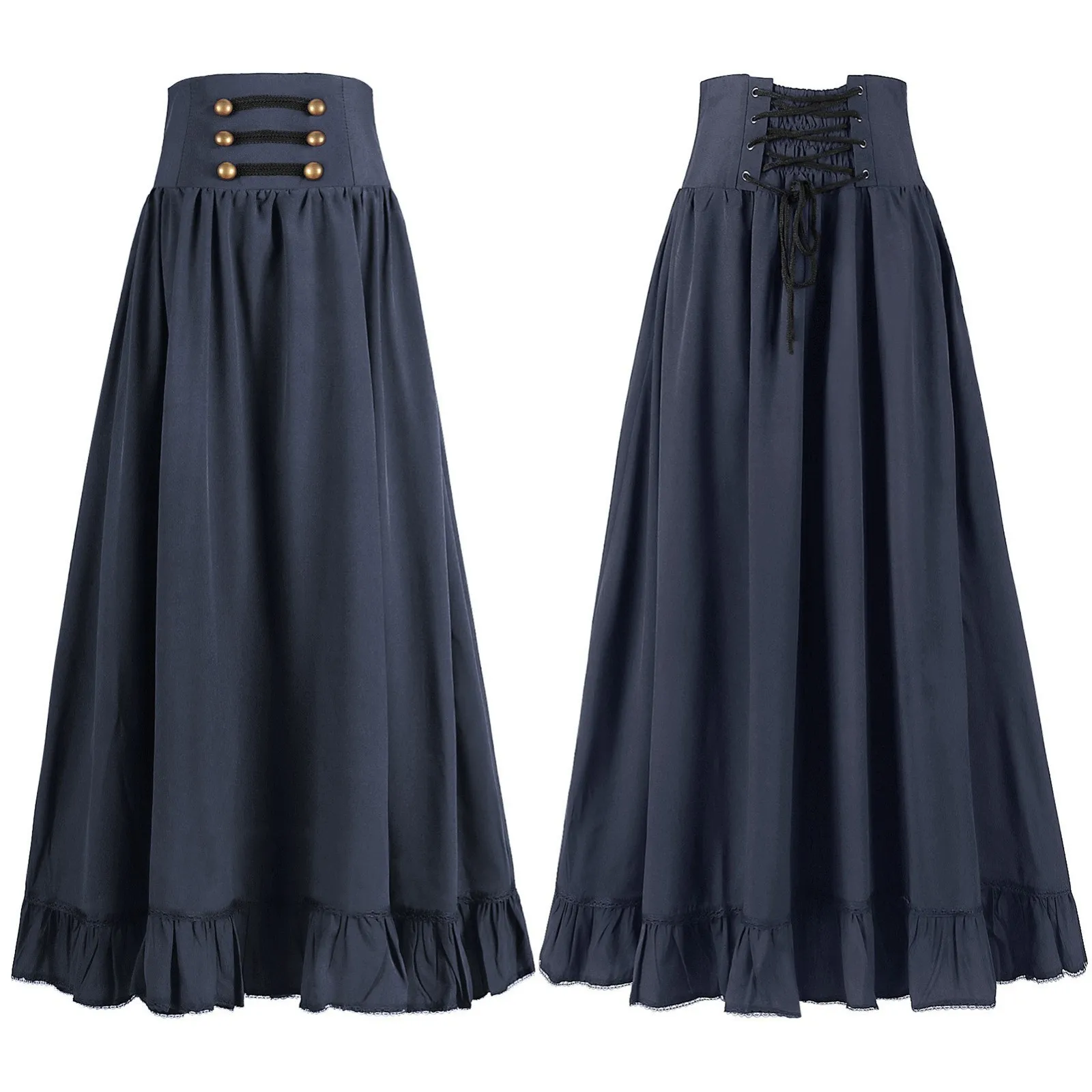 Vintage Medieval High Waisted A Line Skirt Ruffle Hem Party Prom Cosplay Long Skirts For Women Renaissance Swing Skirt Faldas