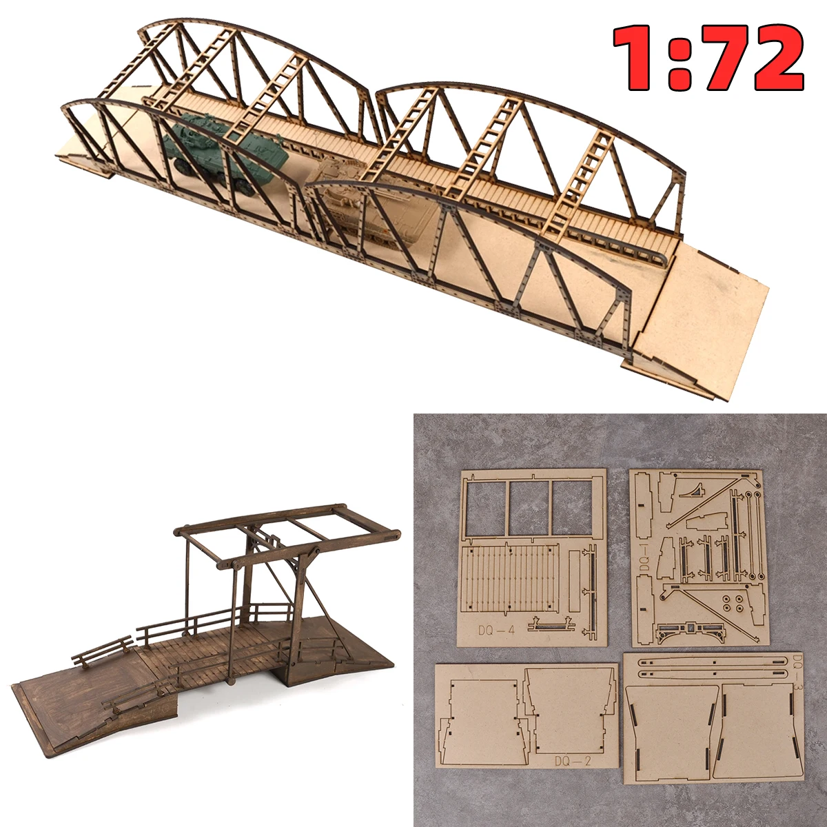 Assembly Architectural Model Sand Table Bridge Wooden Bridge Steel Reinforced Concrete Bridge Diorama Scale Model Kit 1/72