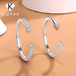 1.6/2mm Full Moissanite Diamond Open Rings Stackable Eternity Band for Main Wedding Ring 925 Silver Bridal Ring for Women Men