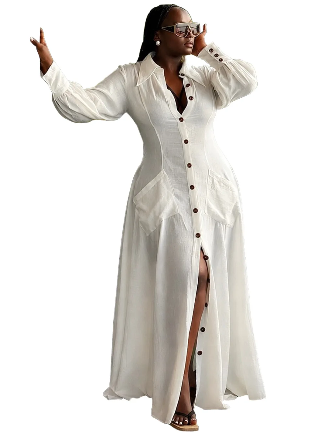 N8236 New Women's Solid Color Random V-neck Single-breasted Shirt Clothes, Long Clothes Dresses For Women Beach Boho Femme