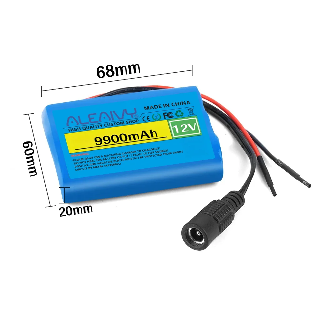 3 بطاريات 18650 بطارية قابلة لإعادة الشحن 12 فولت 9900 مللي أمبير 18650 ليثيوم أيون تيار مستمر 12.6 فولت بطارية بديلة أو + شاحن 12 فولت 1 أمبير.