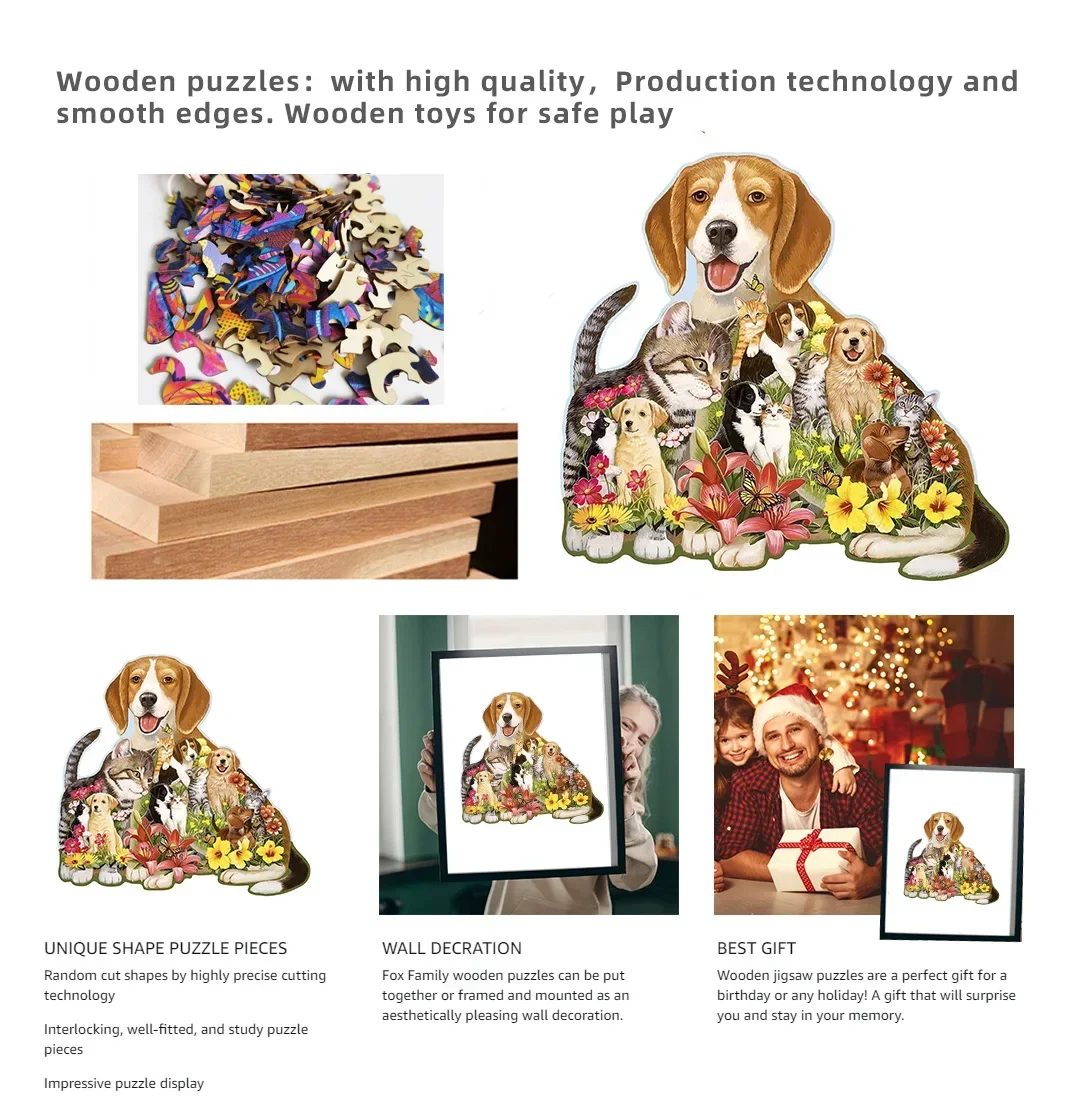 Rompecabezas de animales de madera para adultos, serie de animales, regalo de vacaciones DIY, juegos interactivos, juguetes educativos para niños