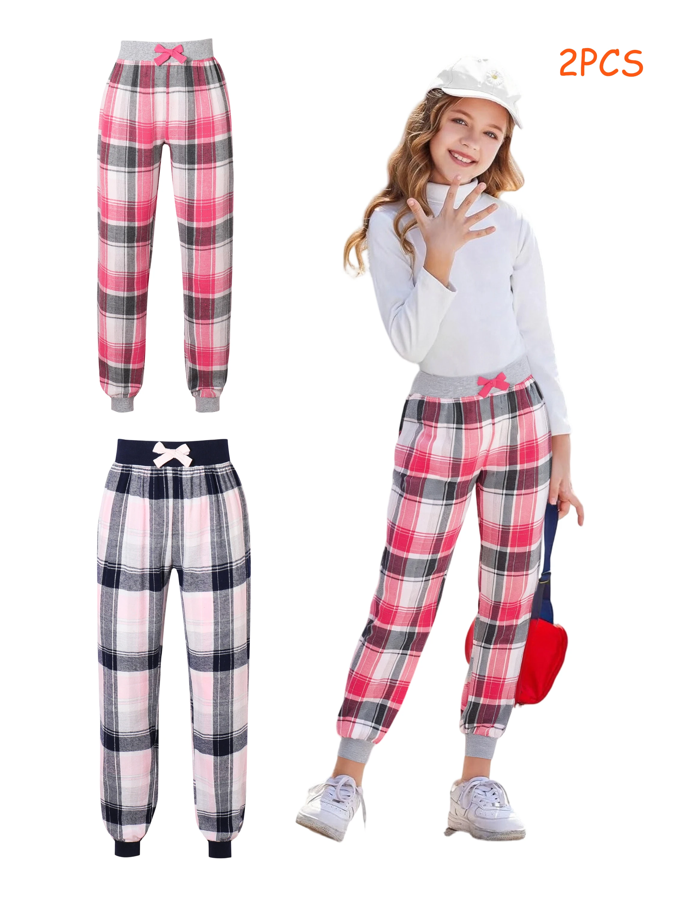 8-13yrs old Kid boy Casual Outdoor Bottoms Cotton Plaid Elastic Trousers Jogger Pants 2pcs cheap
