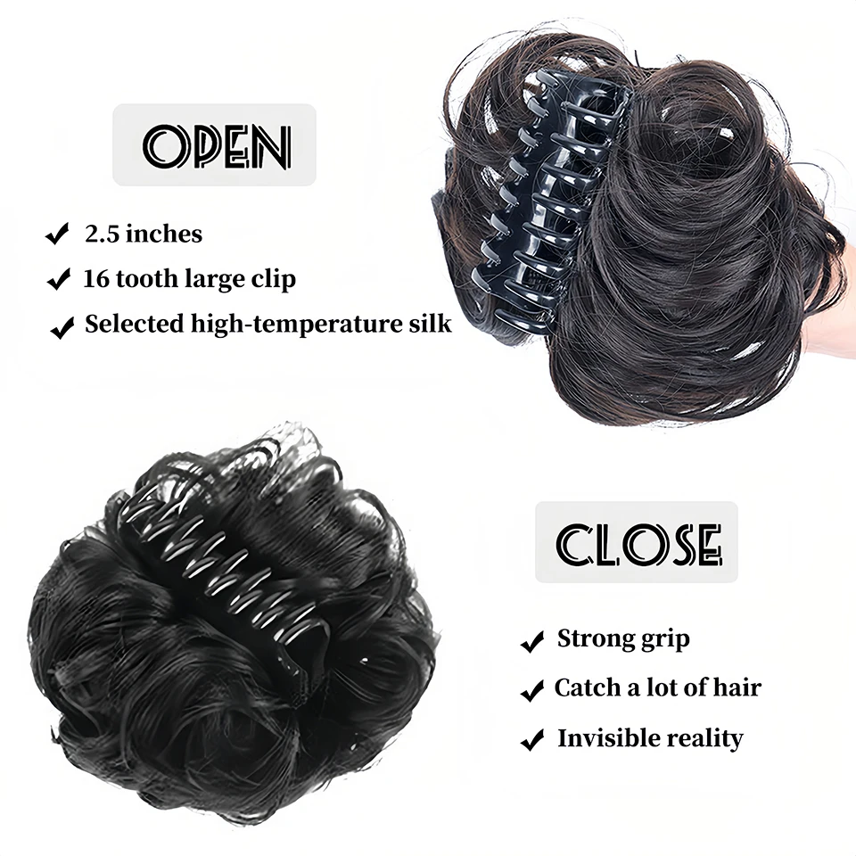 LM Messy Curly Curly Extensão De Cabelo Sintético Curto para Mulheres, Chignon Donut, Roller Bun, Claw Clip, Hairpiece