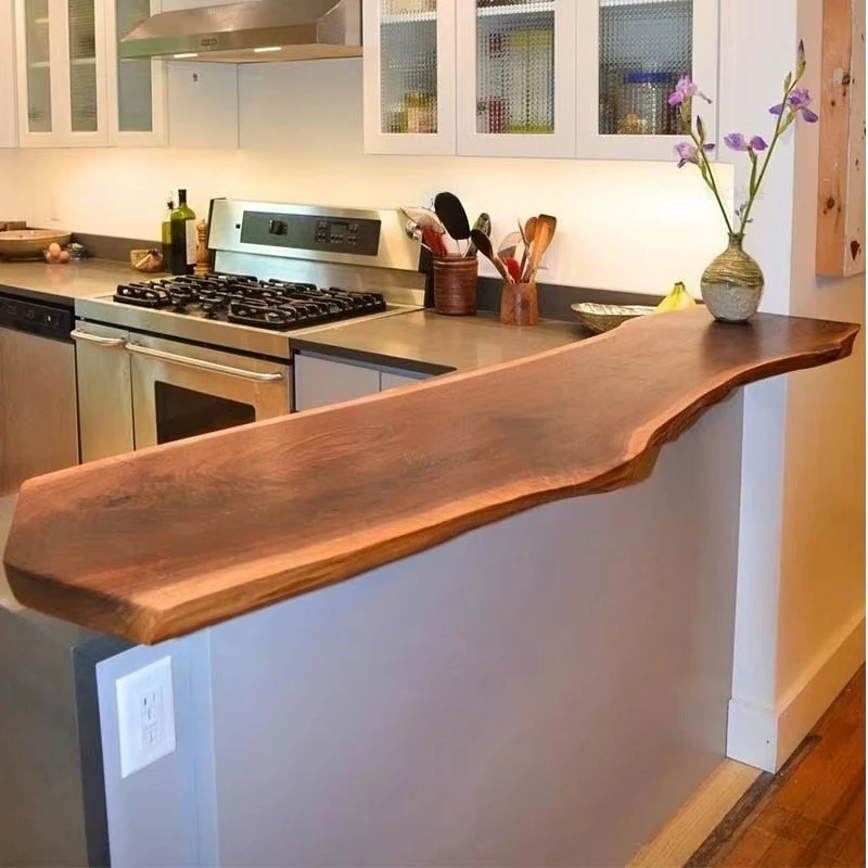 Natural Edge Suar/Walnut for Kitchen & Island High-Quality Custom Solid Wood Slab Countertop & Bar Top