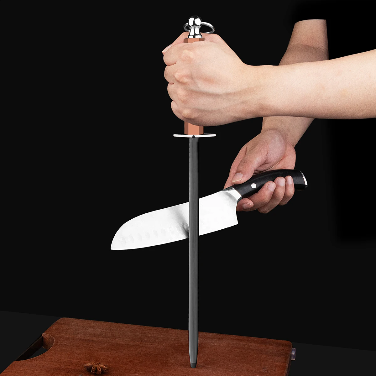 

Professional 8000 Grit Honing Steel Sharpening Rod for Kitchen Knives Black Steel Grinder with Ergonomic Handle Chef Tool