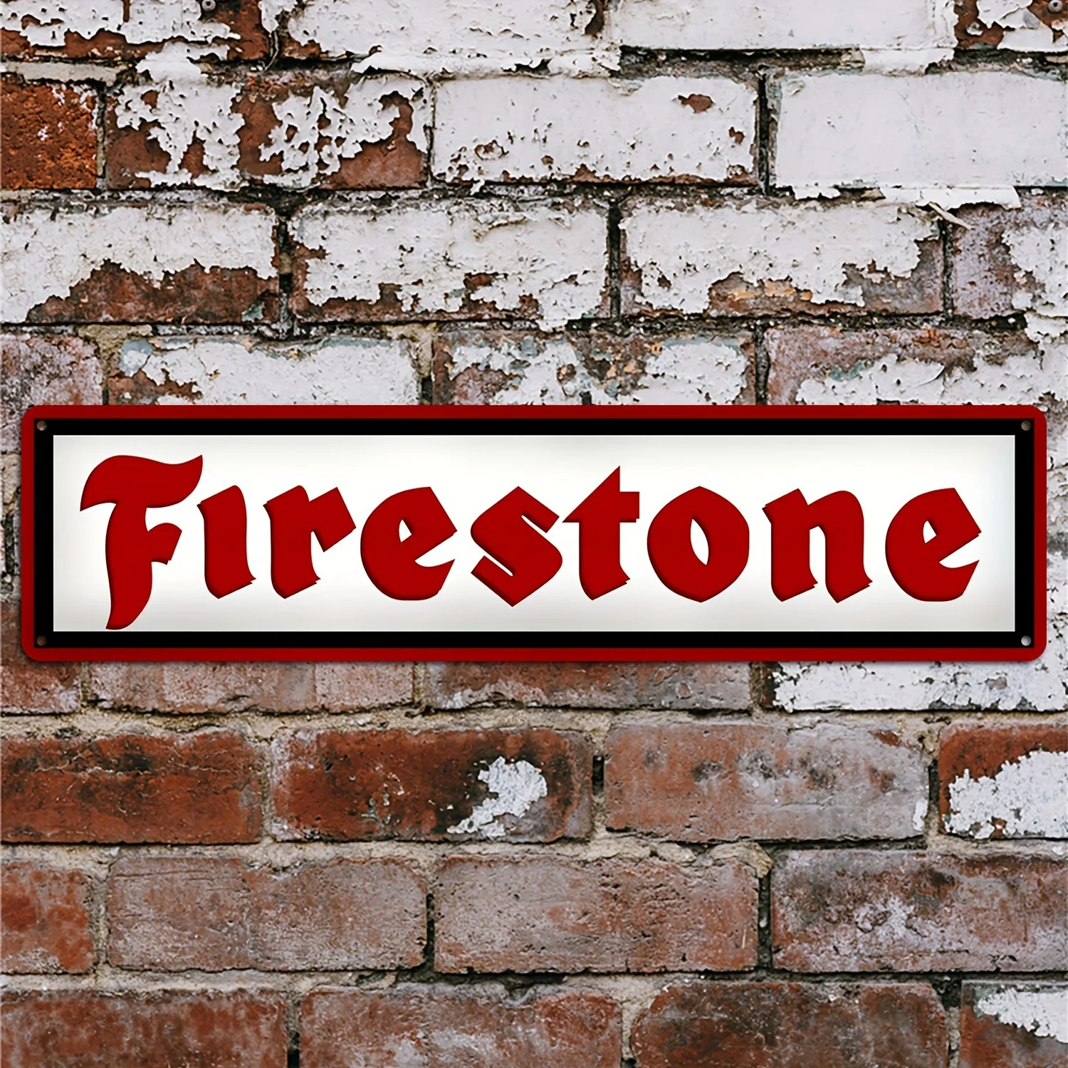 2D Flat, 2D Flat - Vintage Firestone Metal Wall Sign - 40.64x10.16 cm  Automotive Decor for Garage, Shed, Club, Office, Living R