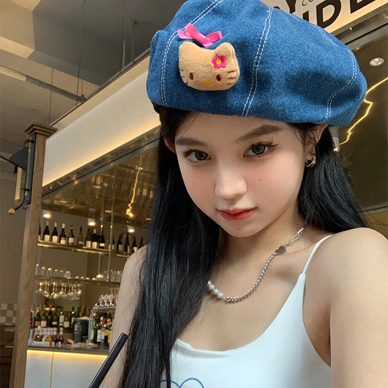 

New Sanrio Kawaii Anime Hello Kitty Spring Summer Hat Cute Sweet Cartoon Y2K Cowboy Beret Lovely Octagonal Hat Gifts for Girls