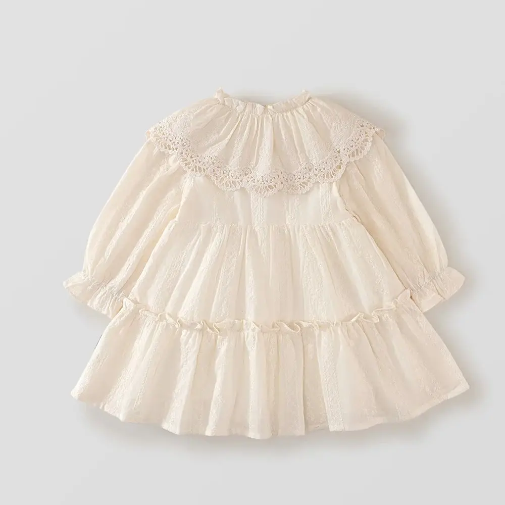 Vestidos para niños 2025, ropa de primavera para niña, vestido informal de manga larga, suelto, Color sólido, vestido de princesa elegante para niños de 2 a 7 años