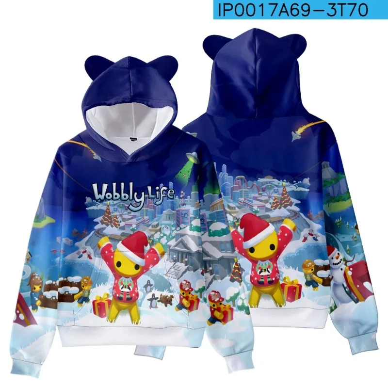 Nieuw spel Wobbly Life Series Sweatshirt Cartoon Print Heren en Dames Lichtgewicht en warme vrije tijd Cat-ear hoodie
