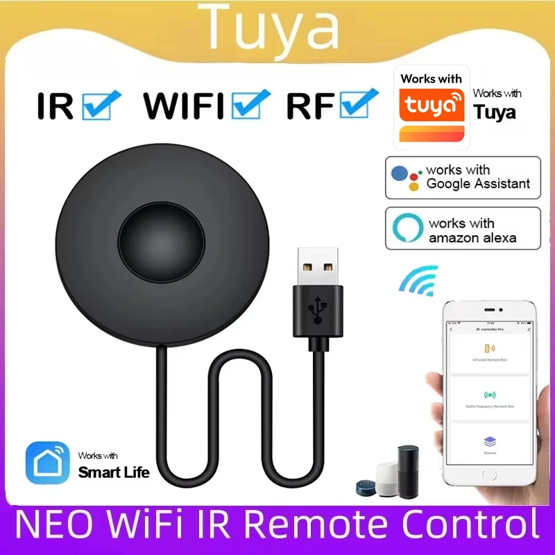 NEO Tuya Smart RF IR Remote Control WiFi Smart Home Infrared Controller for Air Conditioner ALL TV Work with Alexa Google Home