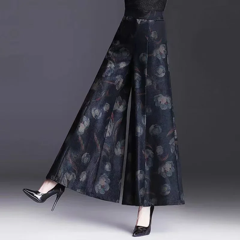 

Women's Casual Korean Pants 2025 Summer New Printed Wide Leg Skirt Ankle-Length Pants High Waisted Befree Bell Bottoms for Women
