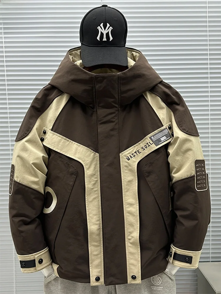 

Мужская рабочая одежда, лоскутное пуховое пальто Jaet, зимнее новое ветрозащитное теплое уличное повседневное прочное пальто из полиэфирного волокна с капюшоном