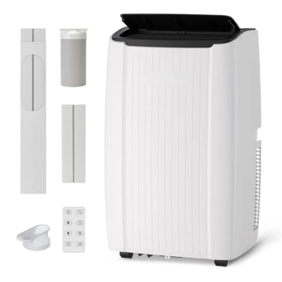 Portable air conditioner for rooms up to 550 sq. ft., stainless steel finish, white, 12, 000 BTU cooling with dehumidifier, fan