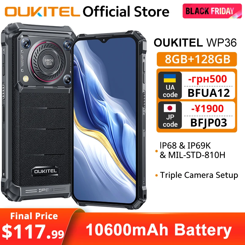 Oukitel WP36 Smartphone robusto 10600mAh 6.52 "Display 8GB 128GB 13MP fotocamera posteriore telefono cellulare Android 13