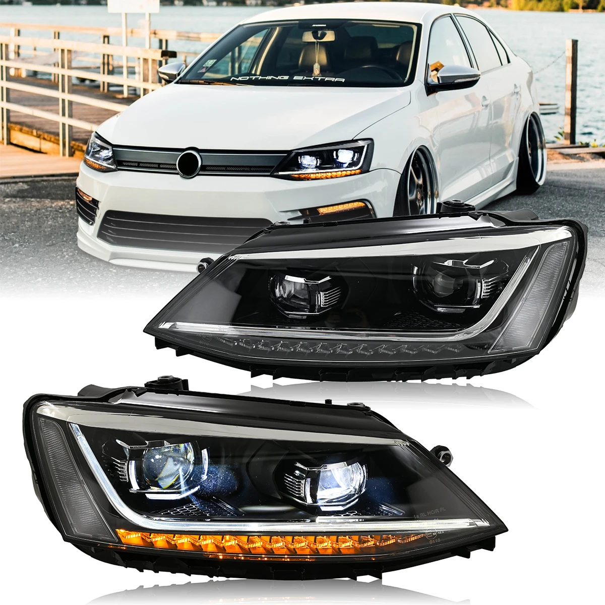 Paar Projektorlinsen-LED-DRL-Scheinwerfer-Baugruppe für VW Volkswagen Jetta MK 6 2011-2018 2012 2013 2014 2015 2016 2017 – Detail 1